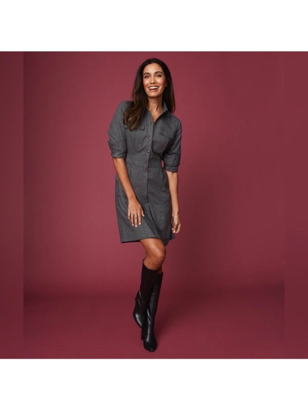 Untuckit Portia Button Up Shirt Dress Size Collared Long Sleeves Cotton Size 10 - Picture 2 of 6